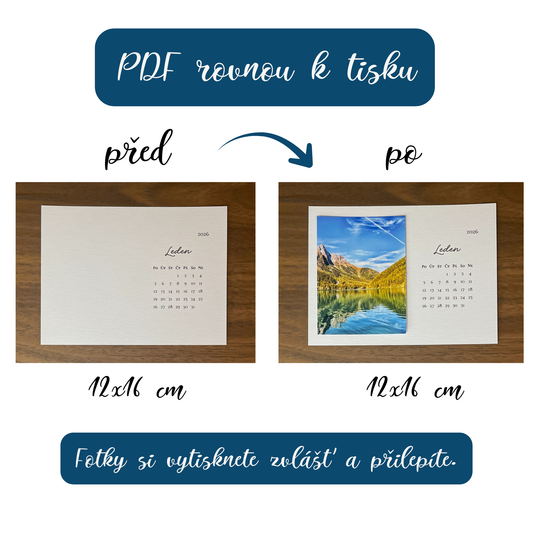 Stolní měsíční kalendář 2026 k dodělání se stojánkem - PDF