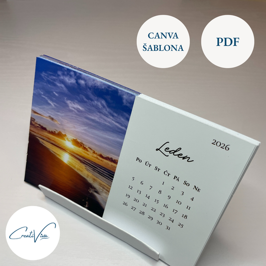 Stolní měsíční fotokalendář 2026 se stojánkem, fotky 10x15 cm - editovatelná šablona